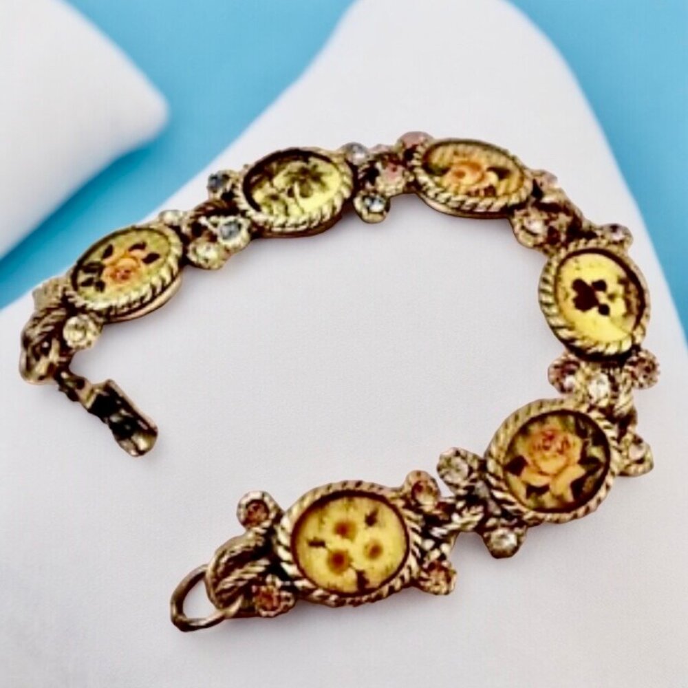 Maximal Art Collector Bracelet John Wind Various Flowers 14K GoldPlate on Pewter
